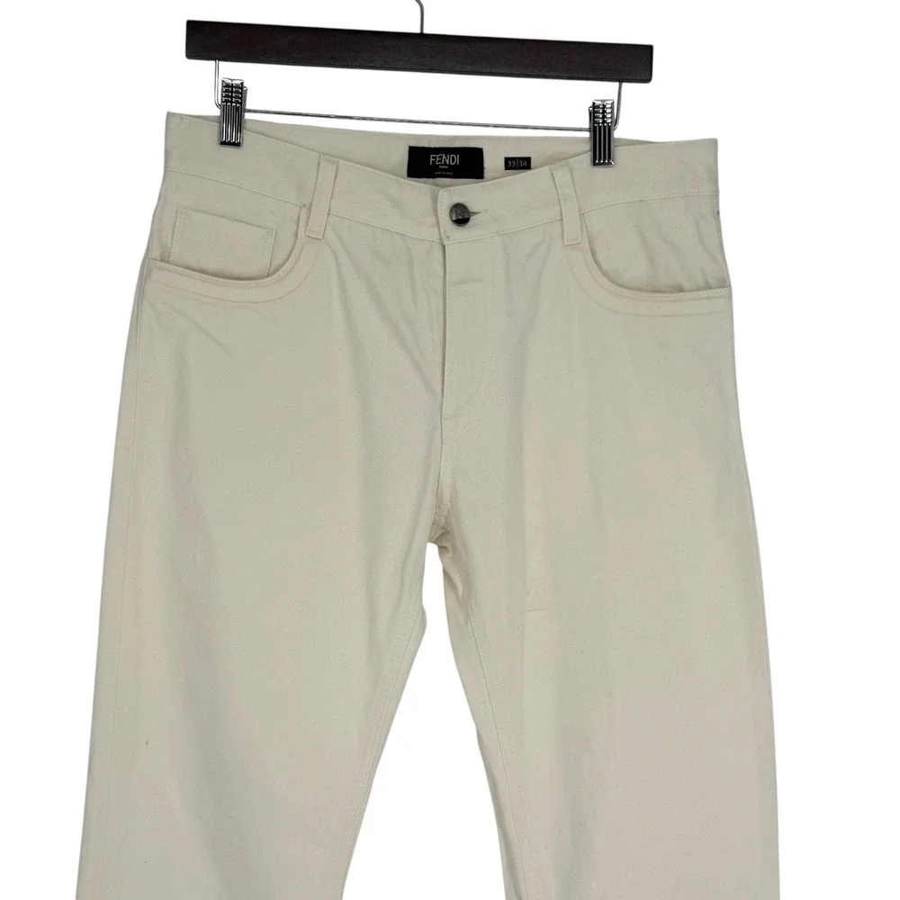 Fendi Roma Mens Size 33x34 Off White Slim Fit Jeans Italy Embossed logo